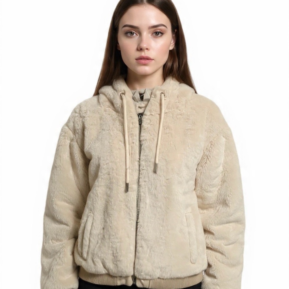 Zara Plush Cream Puffer Jacket